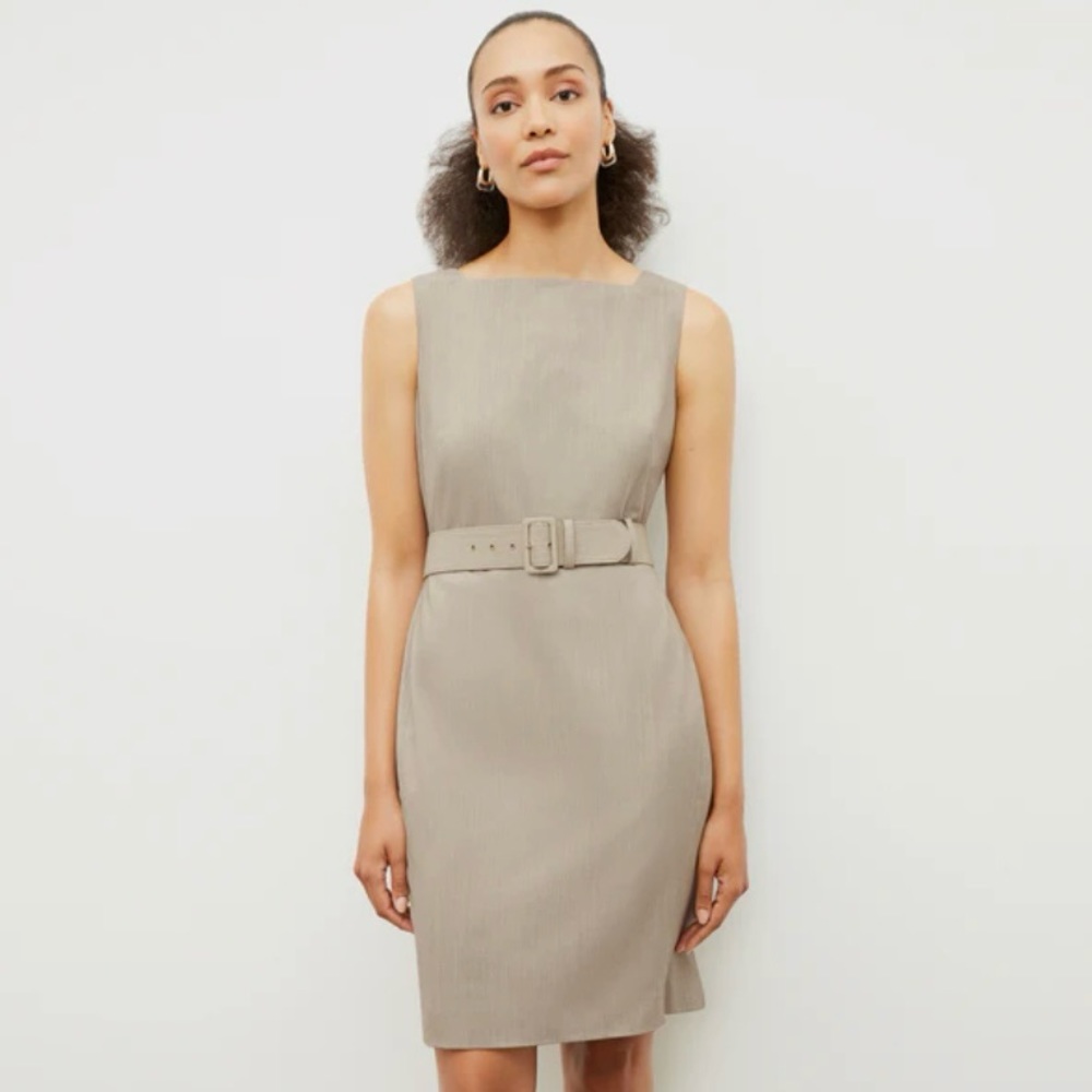M.M. LAFLEUR Sz 6 Cynthia Washable Wool Twill Dress in Natural Melange